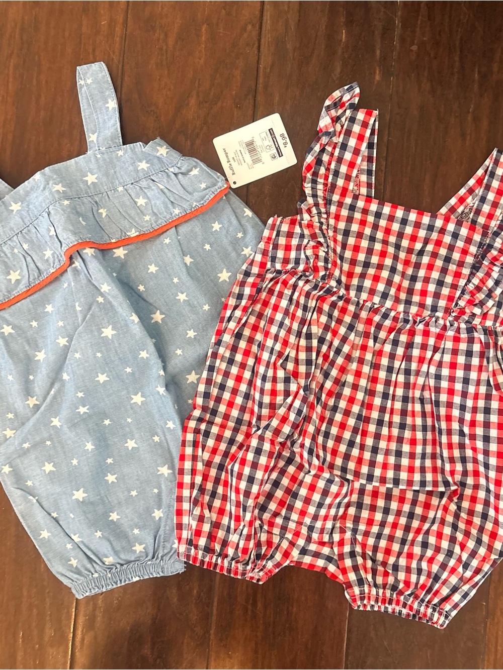 Children's Blue Star Print and Red Plaid Romper Set - Kids Bottoms